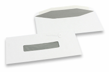 Fensterkuverts, Weiss, 109 x 224 mm (giro), Fenster 25 x 110 mm, Fensterposition 53 mm von links und 40 mm von unten, gummiert, 80 Gramm | PIT Packaging.at | Briefumschlaegebestellen