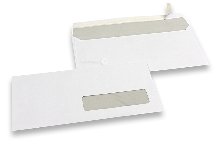 Fensterkuverts, Weiss, 110 x 220 mm (EA5/6), Fenster rechts 30 x 100 mm, Fensterposition 15 mm von rechts und 20 mm von unten, 80 Gramm, haftkleberverschluß