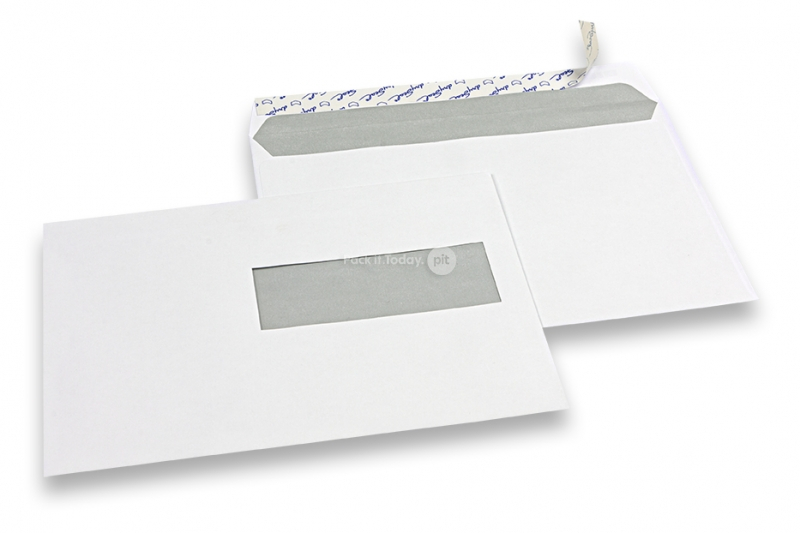 Fensterkuverts, Weiss, 156 x 220 mm (EA5), Fenster rechts 40 x 110 mm, Fensterposition 15 mm von rechts und 66 mm von unten, 90 Gramm, haftkleberverschluß 