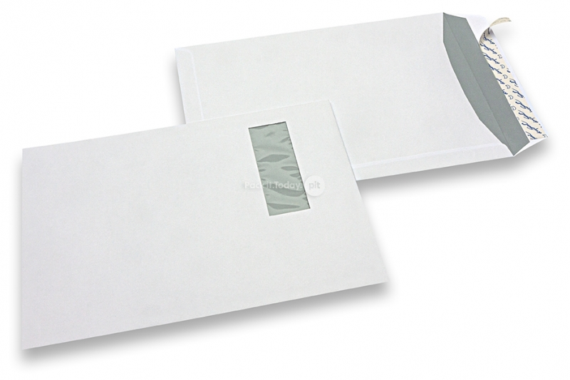 Fensterkuverts, Weiss, 220 x 312 mm (EA4), Fenster links 40 x 110 mm, Fensterposition 20 mm von links und 50 mm von oben, 120 Gramm, haftkleberverschluß 