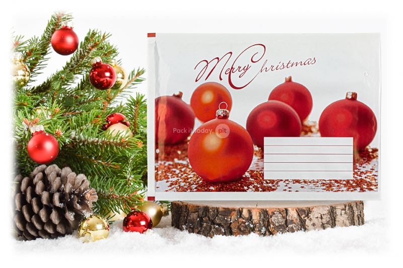 Weihnachts- Luftpolstertaschen, Weiß & Weihnachtskugeln