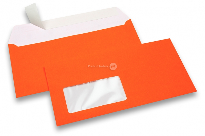 Neon Kuverts - Orange, mit Fenster 45 x 90 mm, Fensterposition 20 mm von der Linkerseite und 15 mm von unten