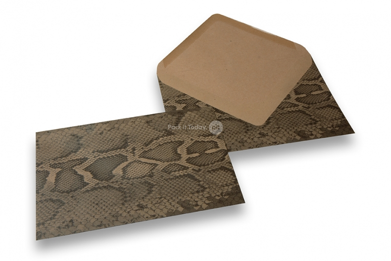 Kuverts mit Tiermotiv - Braunes Kraftpapier, Schwarz, Schlangendruck