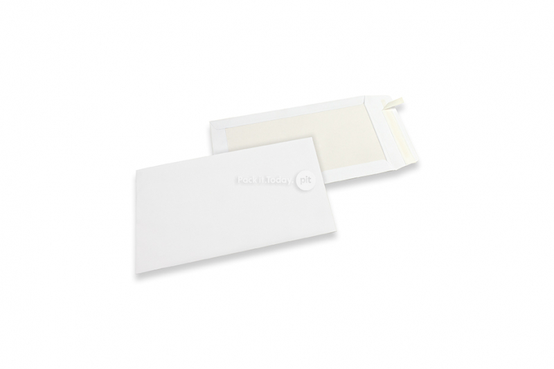 Papprückwandtaschen - 185 x 280 mm, 120 Gramm weiße Kraft-Vorderseite, 450 Gramm weiße Duplex-Rückseite, Haftklebeverschluß