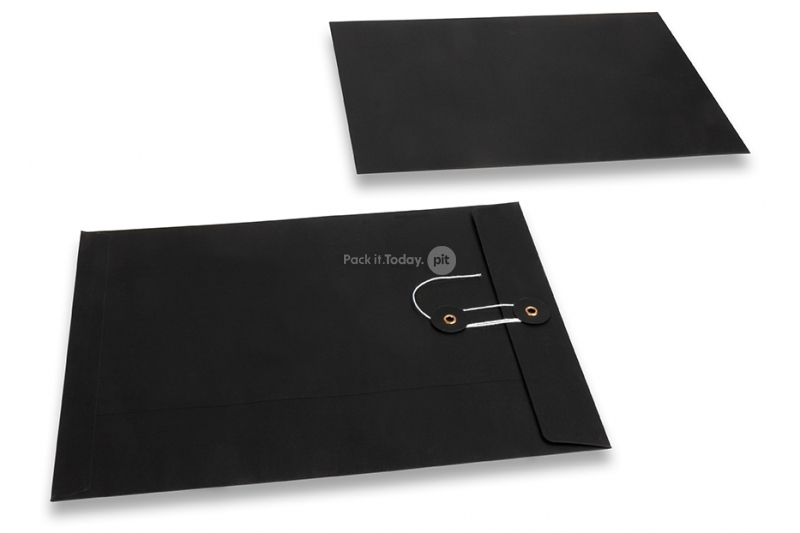 Kartonverpackung mit Kordelverschluss - 229 x 324 mm, schwarz