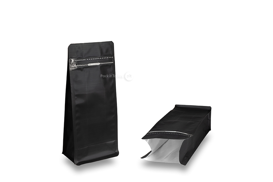 Flachbodenbeutel - Schwarz, 1000 ml / 500 Gramm gemahlenen Kaffee