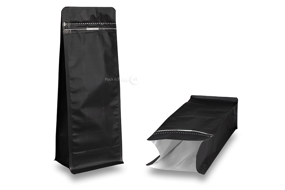 Flachbodenbeutel - Schwarz, 2000 ml / 1000 Gramm gemahlenen Kaffee