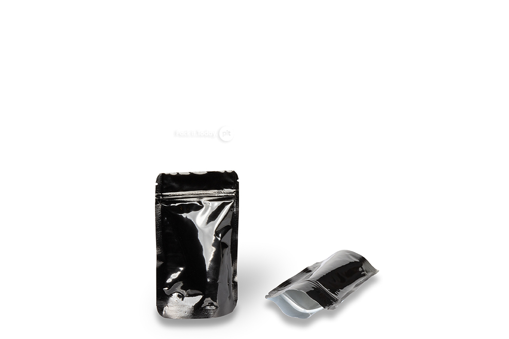 Standbodenbeutel glänzend Schwarz - 85 x 145 x 50 mm, 100 ml
