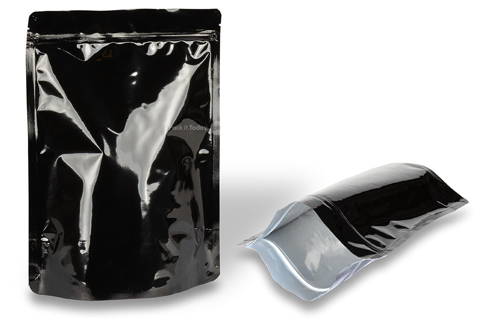 Standbodenbeutel glänzend Schwarz - 200 x 300 x 100 mm, 1800 ml