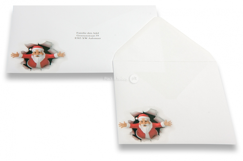Grußkartenkuverts mit Weihnachtsmotiv - Weiß + 3D Weihnachtsmann