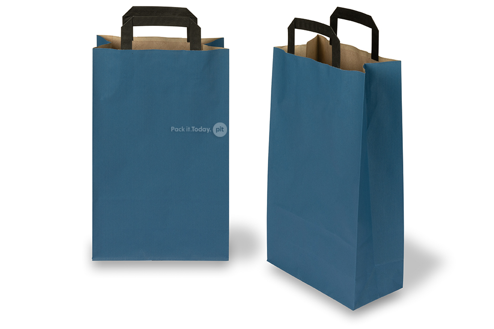 Tragetaschen aus Papier mit flachen Trageriemen - blau, 220 x 105 x 360 mm