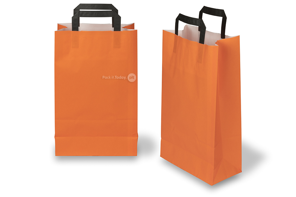 Tragetaschen aus Papier mit flachen Trageriemen - orange, 220 x 105 x 360 mm