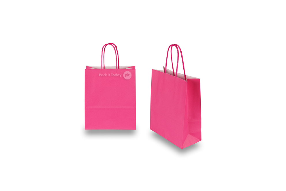Tragetaschen aus Papier mit gedrehten Papierkordeln - pink, 180 x 80 x 220 mm, 90 Gramm