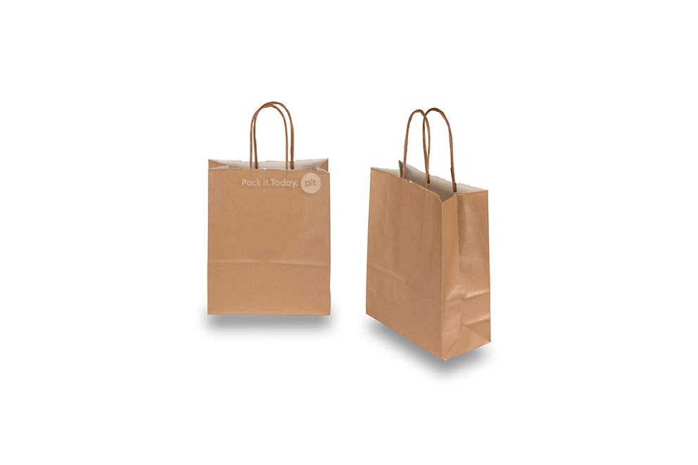Tragetaschen aus Papier mit gedrehten Papierkordeln - messing, 180 x 80 x 220 mm, 90 Gramm