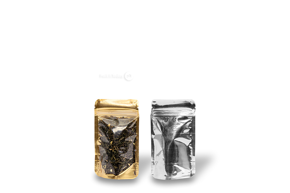 Metallic transparente Standbodenbeutel - Gold metallic, 85 x 145 x 50 mm - 100 ml