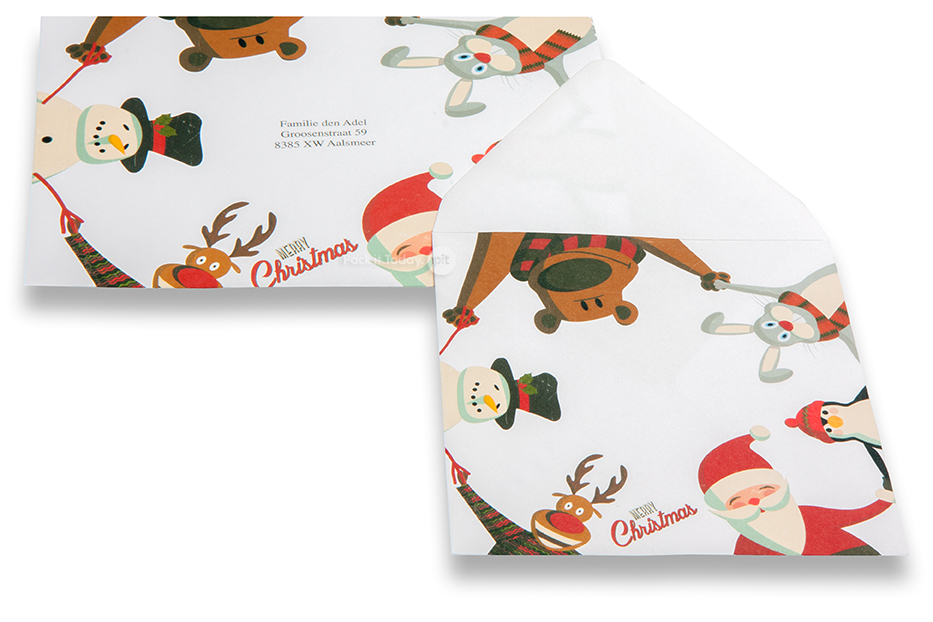 Grußkartenkuverts mit Weihnachtsmotiv - Weiß + Weihnachtsfiguren